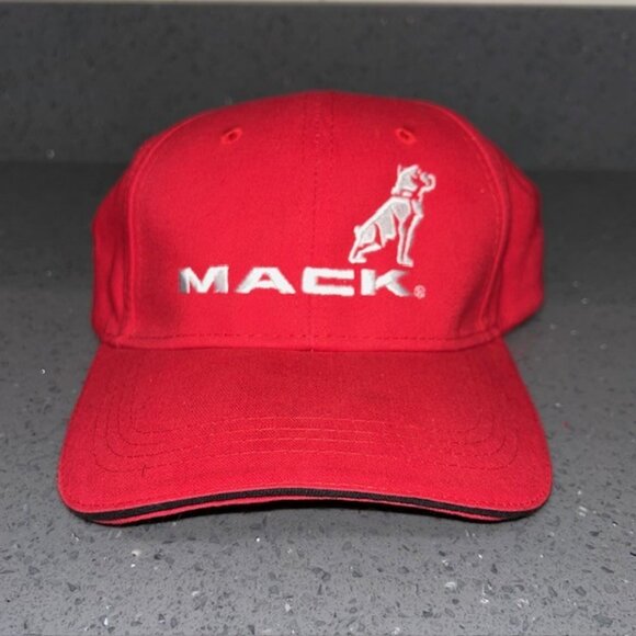 MACK Bulldog Semi Truck Strap Back Hat Cap Embroidered Red w/White Logo NWOT - Picture 1 of 6